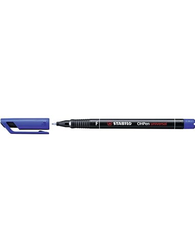 Stabilo OHPen Feutre Permanent - Pointe Fina - Trait de 0.7mm - Agarre Antidérapant - Tapon Ventilado - Couleur Bleu