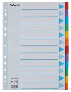 Esselte Separadores 12 Posiciones - Multitaladro - 6 Couleurs - Carton - Taille A4