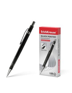 Erichkrause Portaminas Black Pointer 05 mm - Estilo Clasico Avec Detalles de Metal - Boquilla Retractil - Dureza HB - Minas de 0