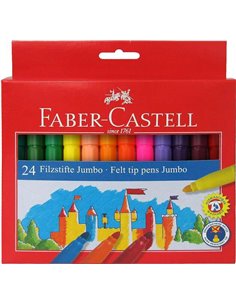 Faber-Castell Jumbo Pack de 24 Feutres Pointe Gruesa - Encre Avec Base de Eau Lavable - Couleurs assorties