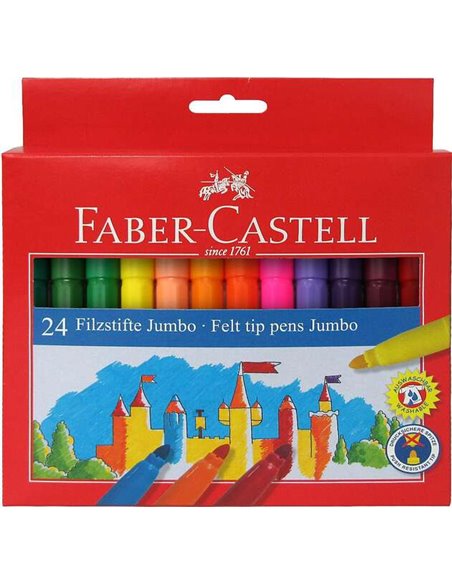 Faber-Castell Jumbo Pack de 24 Feutres Pointe Gruesa - Encre Avec Base de Eau Lavable - Couleurs assorties