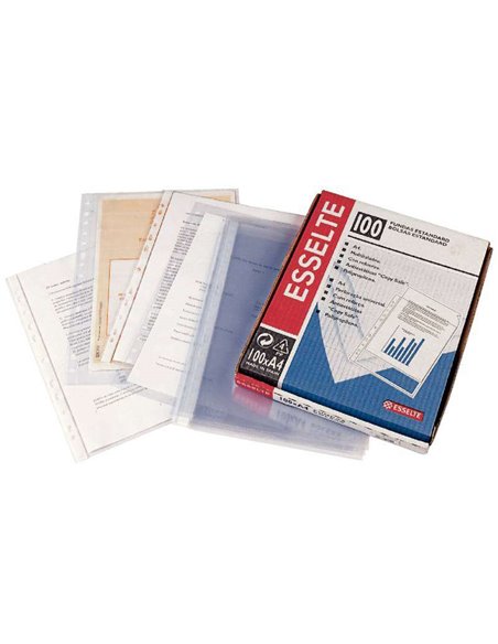 Esselte Pack de 100 Fundas Porta Documentos Multitaladro PP 45 Micras - Taille Folio - Toucher Chair de Orange - Transparent