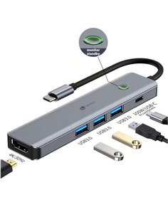 Leotec Adaptateur 5 en 1 USB-C à 1xHDMI, 3xUSB-À 3.0, 1xPD 100W+USB-C - Couleur Gris