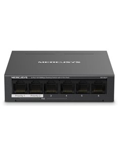 Mercusys Switch 6 Puertos RJ45 10/100Mbps - 4 Puertos PoE - Largo Portée jusqu'à 250m en Modo Extendido - Carcasa de Metal