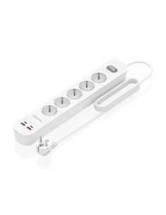 Aisens Regleta Avec 5 Tomas Schuko - 2xUSB-C - 2xUSB-À - Câble de 1.4m - Interruptor Avec Indicateur LED - Power Delivery - Qual