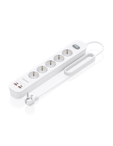 Aisens Regleta Avec 5 Tomas Schuko - 2xUSB-C - 2xUSB-À - Câble de 1.4m - Interruptor Avec Indicateur LED - Power Delivery - Qual