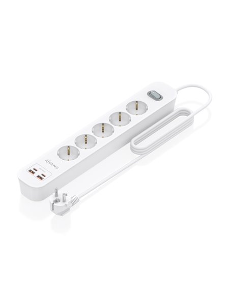 Aisens Regleta Avec 5 Tomas Schuko - 2xUSB-C - 2xUSB-À - Câble de 1.4m - Interruptor Avec Indicateur LED - Power Delivery - Qual