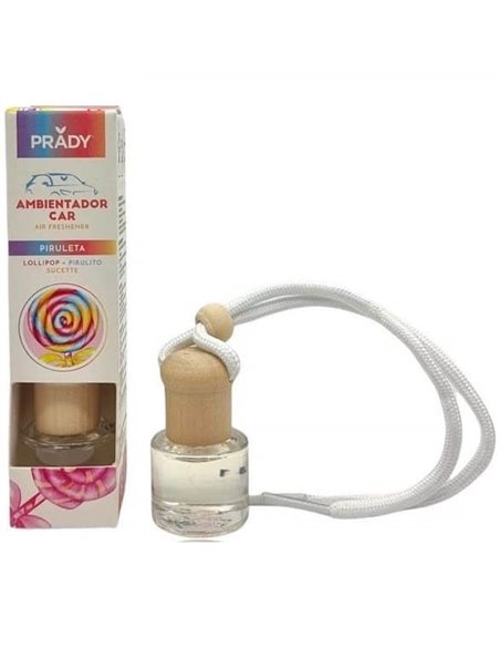 Prady Ambientador Coche Piruleta - Flacon de Cristal 6 ml et Cuerda Pour Espejo Retrovisor