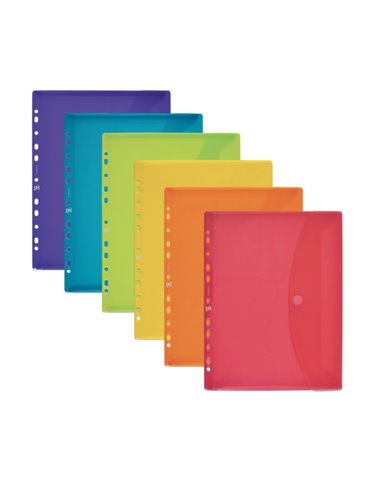 Oxford Sobre Portadocumentos Multitaladro A4 - Capacité Pour 25 Feuilles - Fermeture de Velcro - 11 Taladros - Plastico Flexible
