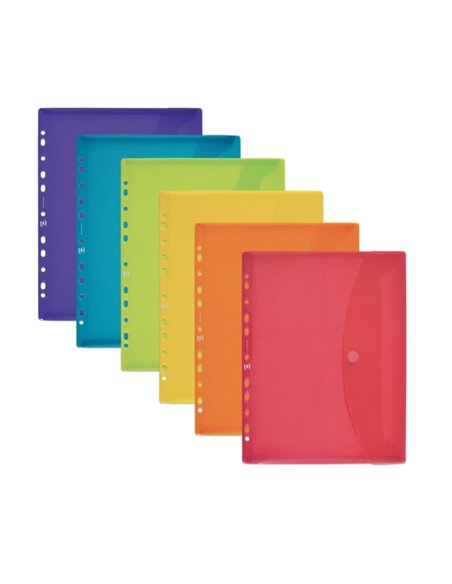 Oxford Sobre Portadocumentos Multitaladro A4 - Capacité Pour 25 Feuilles - Fermeture de Velcro - 11 Taladros - Plastico Flexible