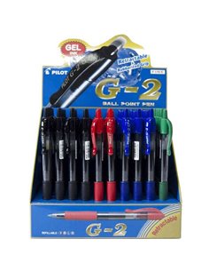 Pilot G2 Rollerball Présentoir de 60 Boligrafos de Gel - Pointe 0.7mm - Trait 0.32mm - Rechargeable - Grip Ergonomique - Couleur