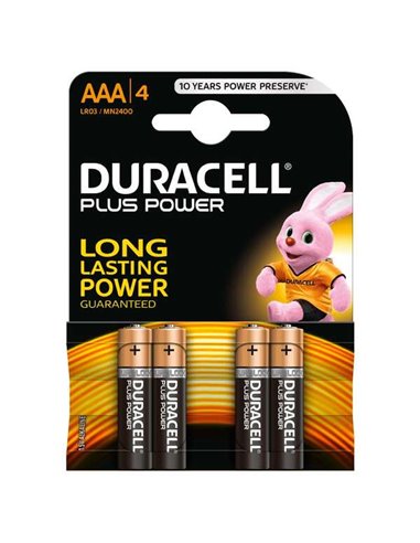 Duracell MN2400B4 Pilas Alcalinas AAA LR03 1.5V Plus Power (4 unidades)