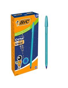 Bic Cristal Glace Stylo à bille de Bola - Corps Opaco en Couleur Bleu Métallisé Mate - Pointe Ronde de 1mm - Trait 0.4mm - Encre