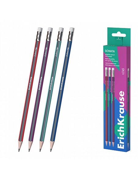 Erichkrause Sonata Crayon de Grafito HB Triangular Avec Goma de Borrar - Facile Afilado - No Araña le Papier - Bois Seleccionada
