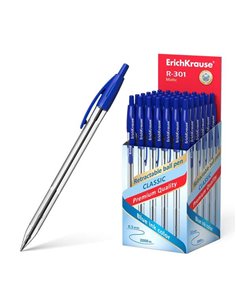 ErichKrause R-301 Matic Stylo à bille Retractil Pointe de Bola 1.0mm - Encre de Séchage rapide - Corps Transparent - Couleur Ble
