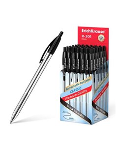ErichKrause R-301 Matic Stylo à bille Retractil Pointe de Bola 1.0mm - Encre de Séchage rapide - Corps Transparent - Couleur Noi
