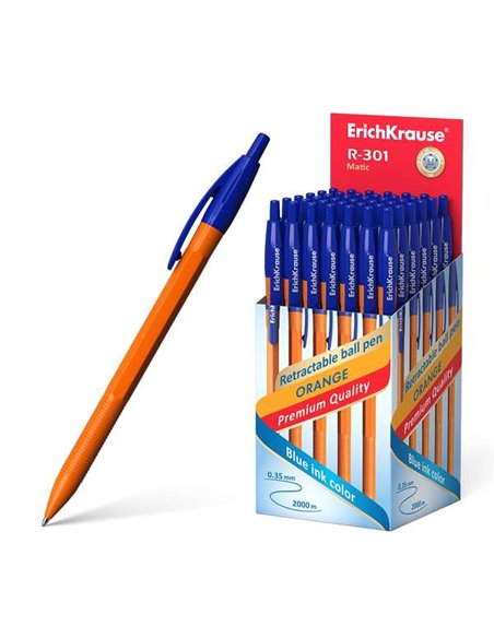 Erichkrause R-301 Orange Matic Stylo à bille Retractil Pointe 0.7mm - Corps Hexagonal Opaco - Encre de Séchage rapide - Couleur 