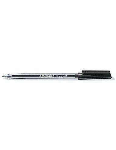 Staedtler Stick 430 Stylo à bille Avec Capuchon - Pointe 0.35mm - Encre Endeleble - Couleur Noir
