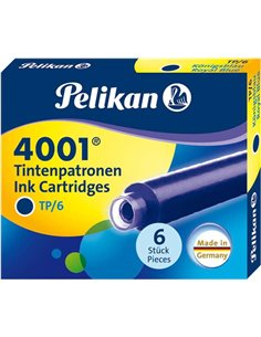 Pelikan 4001 TP/6 Pack de 6 Cartuchos - Encre de Haute qualité - Compatible Avec Plumas Estilograficas - Couleur Bleu Real