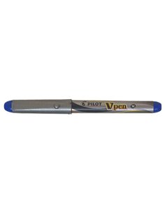Pilot Pluma Estilografica V-Pen Silver - Desechable - Encre Liquida - Embout en acier - Trait de 0.5mm - Couleur Bleu