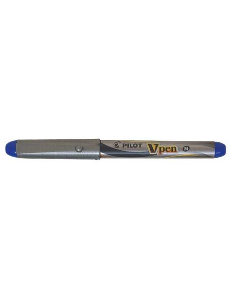 Pilot Pluma Estilografica V-Pen Silver - Desechable - Encre Liquida - Embout en acier - Trait de 0.5mm - Couleur Bleu