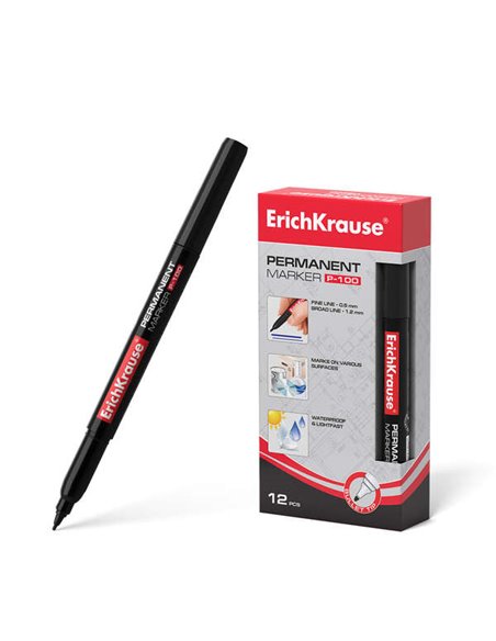 Erichkrause P-100 Marqueur Permanent - Pointe Fina - Trait de 0.5 à 1.2mm - Résistant à l'eau et à les Rayos UV - Couleur Noir