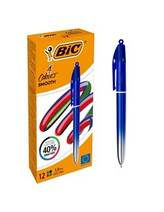 Bic 4 Colours Smooth Gradient Bleu Stylo à bille de Bola Retractil - Pointe Media de 1.0mm - Escritura un 40% mas Doux - 4 Coule