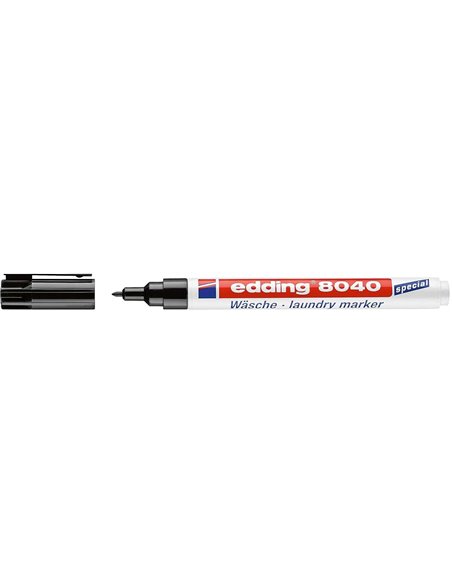 Edding 8040 Feutre Permanent Pour Tejido - Pointe Ronde - Trait 1mm - Capuchon Avec Clip - Séchage rapide - Couleur Noir