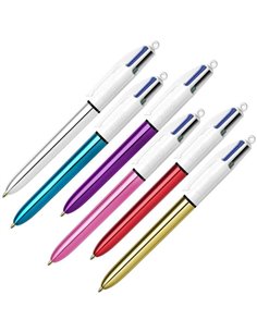 Bic 4 Colours Shine Stylo à bille de Bola Retractil - Pointe Media de 1.0 mm - Encre Avec Base de Aceite - Design Métallisé en C