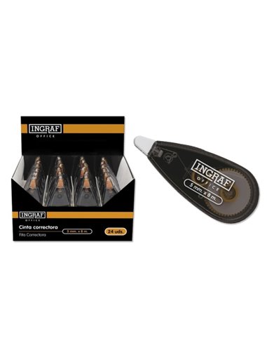 Ingraf Ruban Correctora 5mm x 8m - Corps Transparent - Forma Ergonomica