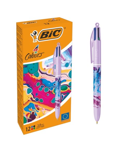 Bic 4 Colours Decors Hydro Stylo à bille de Bola Retractil - Pointe Media de 1.0mm - Encre Avec Base de Aceite - 4 Couleurs