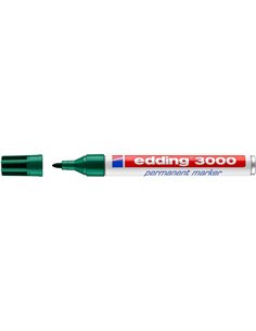 Edding 3000 Feutre Permanent - Pointe Ronde de 1.5mm - Trait entre 1.5 et 3mm - Rechargeable - Séchage rapide - Couleur Vert