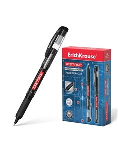 Erichkrause Metrix Stylo à bille Encre Gel - Pointe 0.5mm - Agarre de Goma - Capuchon Avec Clip - Séchage rapide - Couleur Noir