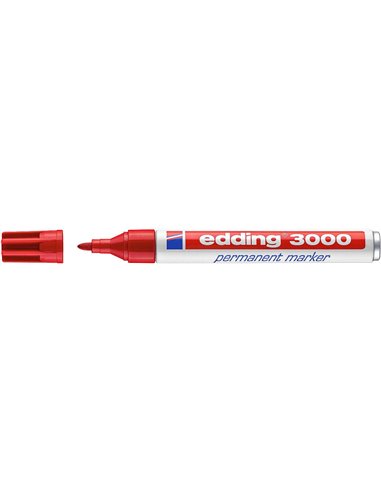 Edding 3000 Feutre Permanent - Pointe Ronde de 1.5mm - Trait entre 1.5 et 3mm - Rechargeable - Séchage rapide - Couleur Rouge