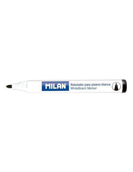 Milan Feutres Pour Tableau Blanca Avec Pointe Ronde - Pointe 4.7 mm - Encre à Base de Alcohol - Borrable en Seco - Couleur Noir