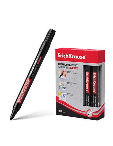 Erichkrause P-200 Marqueur Permanent - Pointe en Forma de Bala - Résistant à l'eau et à les Rayos UV - Couleur Noir