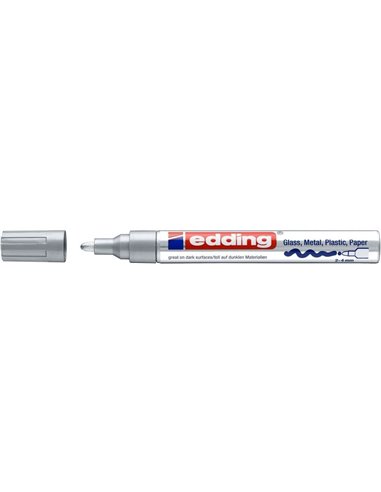 Edding 750 Feutre Permanent - Pointe Ronde - Trait entre 2 et 4 mm. - Encre Opaca - Séchage rapide - Couleur Argent