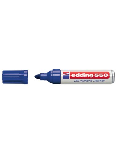 Edding 550 Feutre Permanent - Pointe Ronde - Trait entre 3 et 4 mm. - Rechargeable - Séchage rapide - Couleur Bleu