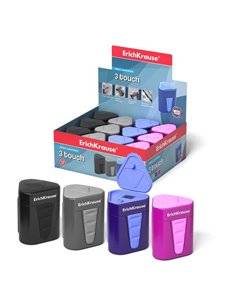 Erichkrause Sacapuntas de Plastico 3-Touch Avec Deposito et Couvercle - Contenedor Grande Pour Virutas - Bordes de Goma Antidéra