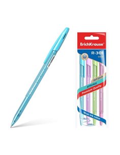 Erichkrause Pack de 4 Boligrafos R-301 Spring Stick 0.7 - Corps Hexagonal Translucido - Encre de Séchage rapide - Couleur Bleu