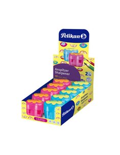 Pelikan Flower Présentoir de 10 Sacapuntas 2 Orificios Avec Couvercle - Deposito Pour Residuos - Cuchillas de Acier Inoxydable -