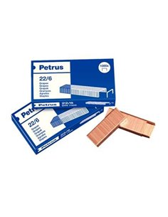Petrus Agrafes 22/6 Cobreadas - Jusqu'à 30 Feuilles - Boîte de 1000 Agrafes - Patilla de 6mm