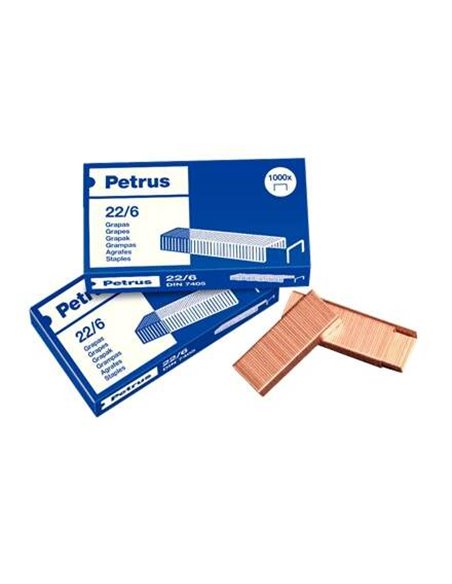 Petrus Agrafes 22/6 Cobreadas - Jusqu'à 30 Feuilles - Boîte de 1000 Agrafes - Patilla de 6mm