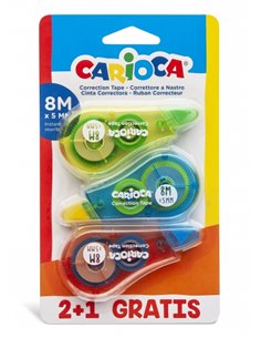 Carioca Pack Correcteur de Ruban 2+1 - Cubriente - Se Puede Volver à Escribir Enseguida - Idéal Pour Cualquier Tipo de Papier - 