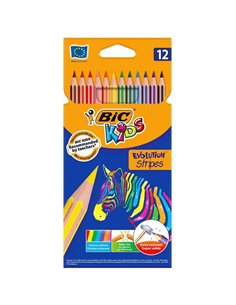 Bic Kids Evolution Stripes Boîte de 12 Lapices de Couleurs assorties - Fabricados en Resina - Pointe Ultraresistente - Mina Pigm