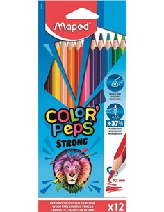 Maped Couleur´Peps Strong Pack de 12 Lapices Triangulares de Couleurs - Sans Bois - Mina 3,2mm - Pointe Ultra Résistant - Couleu