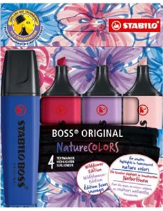 Stabilo Boss Naturecolors Wildflower Edition Pack de 4 Marcadores - Trait entre 2 et 5mm - Encre Avec Base de Eau - Couleurs Ble
