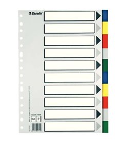 Esselte 713 Sac de 10 Separadores de Plastico - 10 Pestañas / 5 Couleurs - Multitaladro - Format Folio