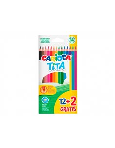 Carioca Tita Pack de 12 + 2 Lapices de Couleurs - Minas Résistants - Couleurs assorties