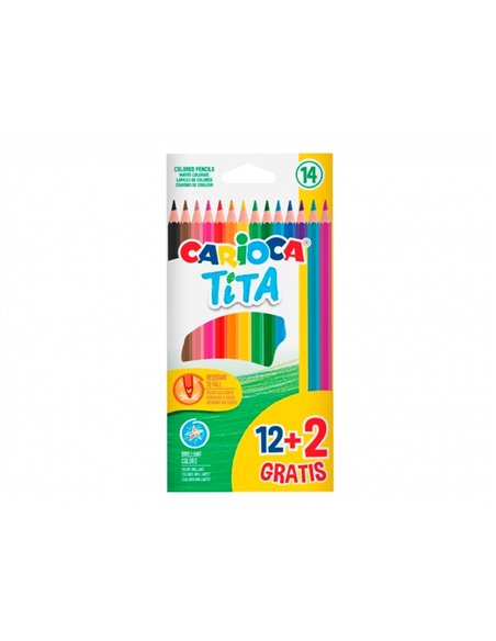 Carioca Tita Pack de 12 + 2 Lapices de Couleurs - Minas Résistants - Couleurs assorties